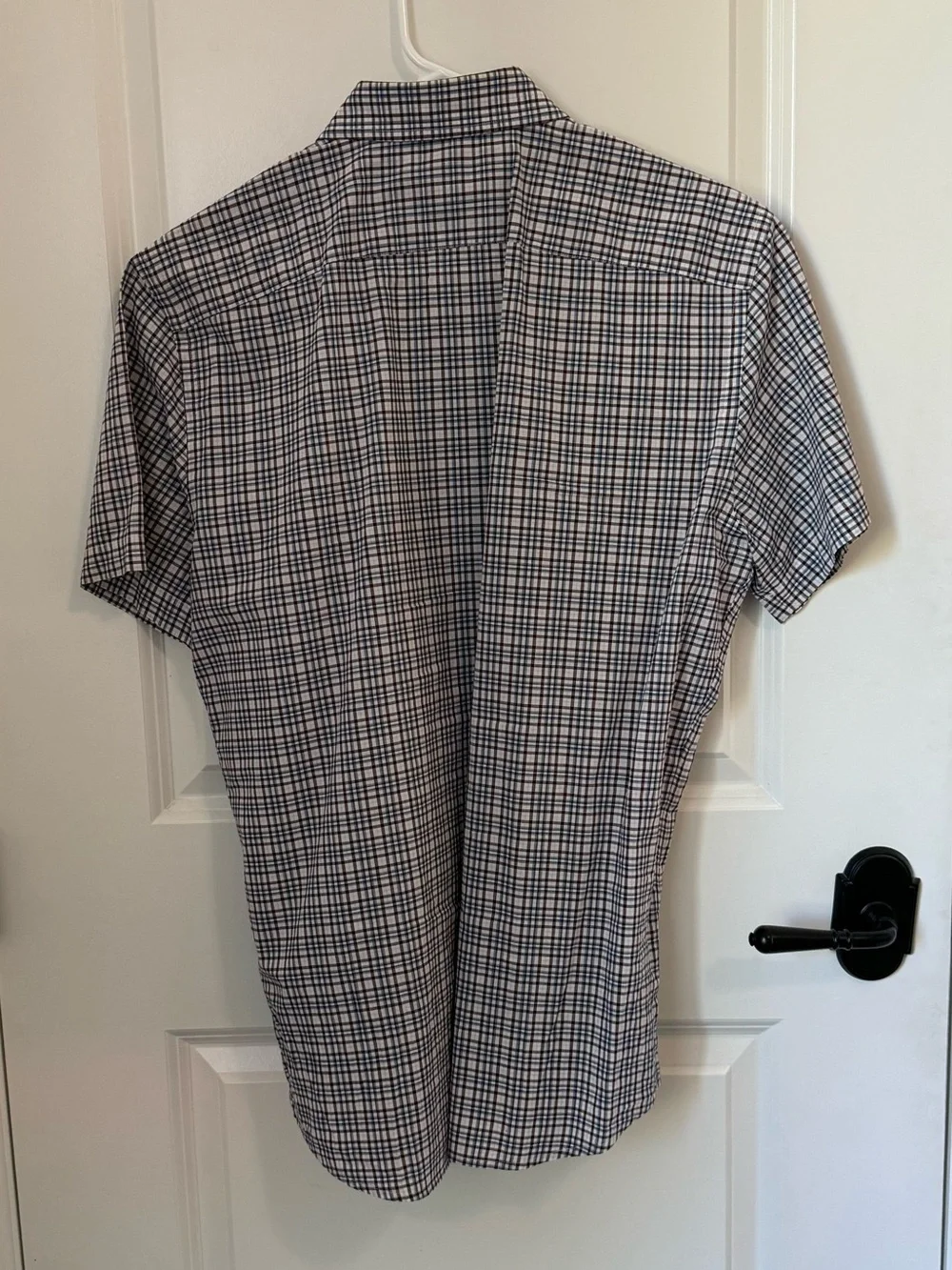 Banana Republic Navy and White Checked Short-Sleeve Button-Down Shirt